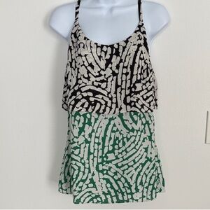 CAbi Black and Green Abstract Camisole